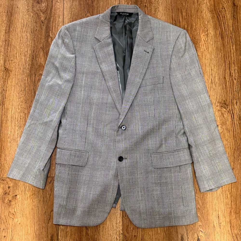 Jos A Bank Signature Collection Mens 42R Gray Glen Plaid 100% Wool Blazer Coat